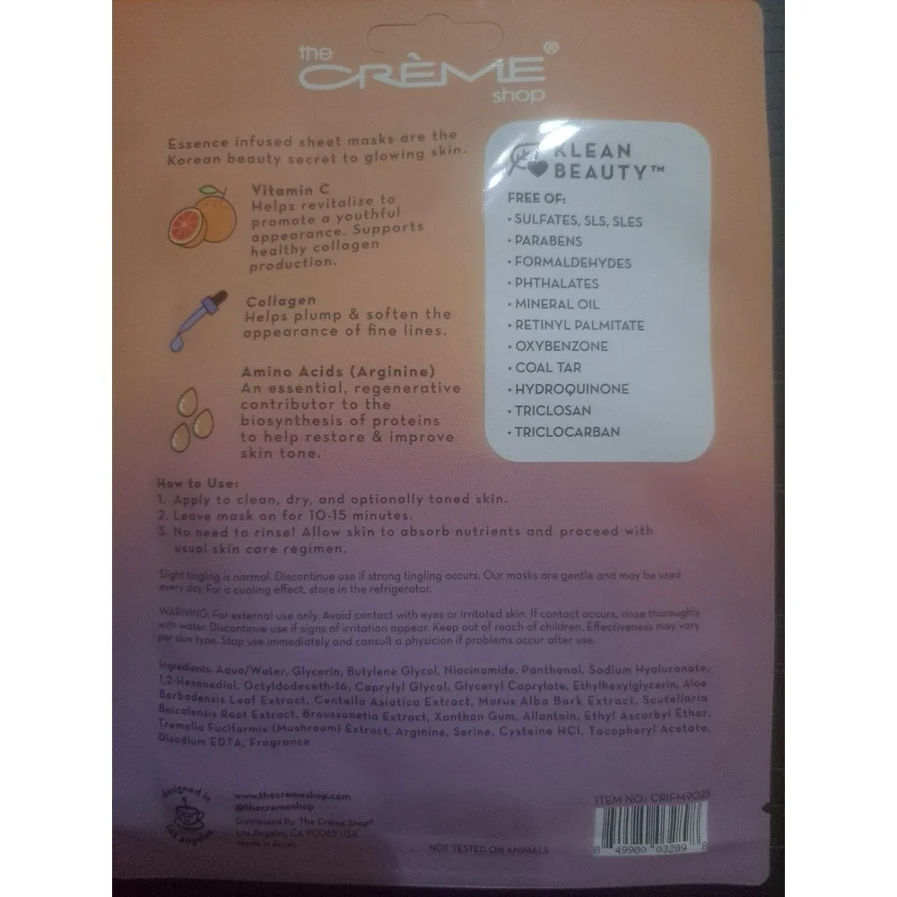 THE CRÈME SHOP Klean Beauty™ Essence Sheet Mask - Pack Of 5 Vitamin C & Collagen